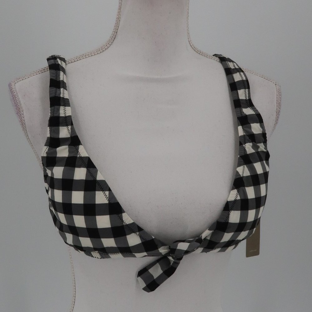 J.Crew Black White Buffalo Check Style Bikini Top Size Small NWT